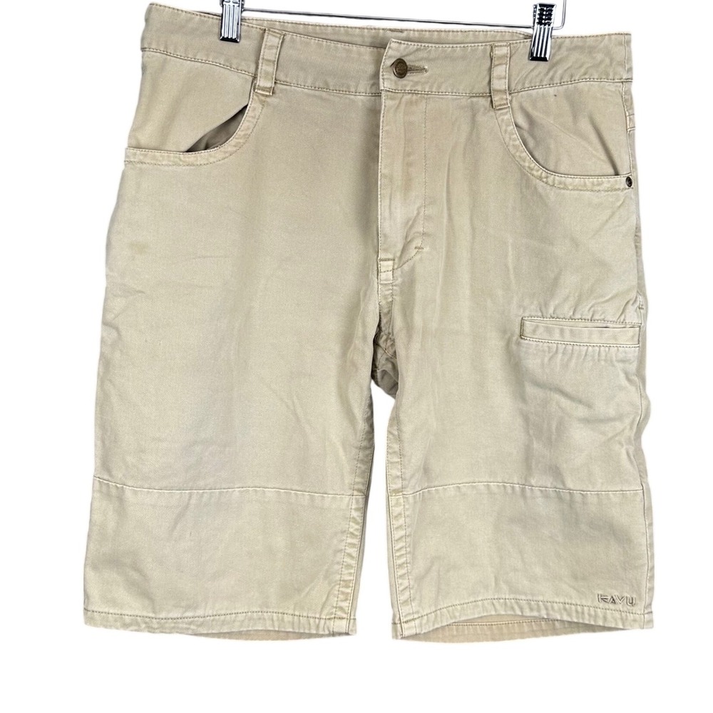 Kavu Mens Tan Khaki Cargo Utility Shorts Size 34 Hiking Outdoor Casual